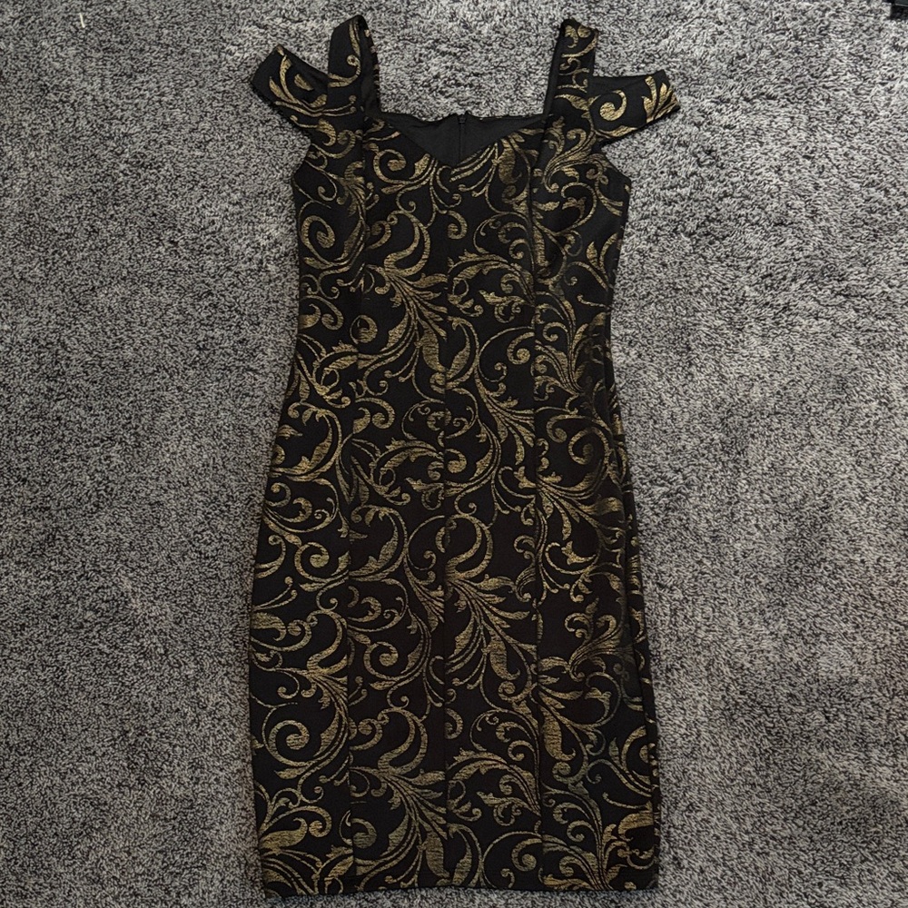 Enfocus Studio Black and Gold Strapless Dress